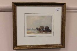 James Campbell Howard : 'Seaweed harvest', watercolour, signed, 14 cm x 19 cm, framed.