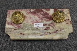 A marble and gilt brass mounted desk stand, width 30 cm.   CONDITION REPORT:  Good condition,
