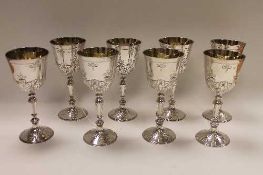 A set of eight limited edition silver goblets, retailed by Harrods, London 1970, each