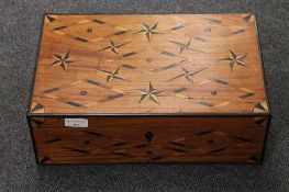 A nineteenth century inlaid mahogany writing box with star decoration, width 41 cm.    CONDITION
