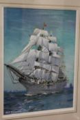Twentieth century continental school : 'Ship's portrait of 'Dar Pomorza'', watercolour with