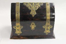 A brass mounted coromandel casket, width 24 cm.   CONDITION REPORT:  A good exterior sadly missing