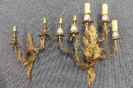 Five Rococo style gilt brass light fittings. (5)   CONDITION REPORT:  Good condition, requires
