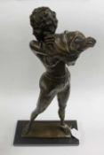 After Milo - Bronze study of a lady wearing jeans, on marble plinth, height 54 cm.   CONDITION
