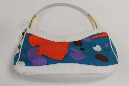 A Gianni Versace white leather and multi coloured hand bag, with retail pouch.   CONDITION