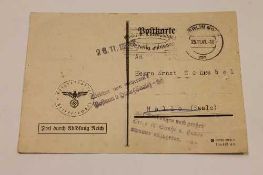 A period Reich Chancellery reply card to Ernst Schnabel.   CONDITION REPORT:  Ernst Schnabel