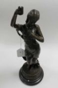 After Moreau - Bronze study of a lady holding a dove, on marble socle, height 47 cm.   CONDITION