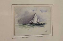 William Banks Fortescue : 'An English Lugger under sail', watercolour, signed with initials, 10 cm x