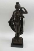 After Moreau - Bronze study of a partially robed lady, on marble plinth, height 42.5 cm.   CONDITION