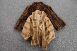 A brown musquash fur coat, together with a mink shawl. (2)   CONDITION REPORT:  Good condition.