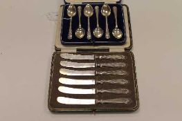 A set of six silver teaspoons, Sheffield 1946, together with a set of silver handled butter