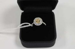 An 18ct white gold yellow diamond cluster ring.   CONDITION REPORT:  With a natural yellow diamond