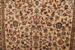 A Kashmir fringed runner with muticoloured borders on cream ground, 66 cm x 320 cm.   CONDITION