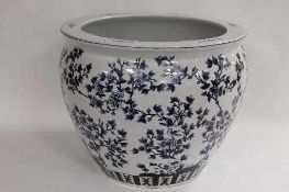 An Chinese style blue and white fish bowl, diameter 52.5 cm. CONDITION REPORT: Good condition.
