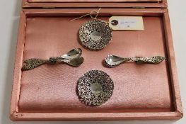 A continental silver eight piece serving set, cased. CONDITION REPORT: Good condition, .800 grade