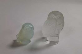 Two Lalique glass owl figures. (2) CONDITION REPORT: Excellent condition, the smaller irridescent