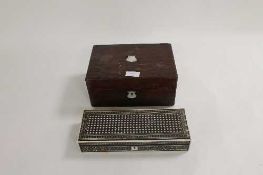 A Victorian rosewood sewing box, together with an Anglo-Indian box. (2) CONDITION REPORT: Fair