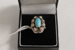 A Victorian eight stone diamond and turquoise cluster ring. CONDITION REPORT: Goood condition, the