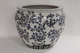 An Chinese style blue and white fish bowl, diameter 48 cm. CONDITION REPORT: Good condition.