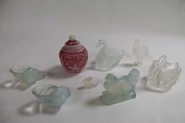 A Chinese overlay glass jar, together with five Sabino glass animal figures and two glass swan