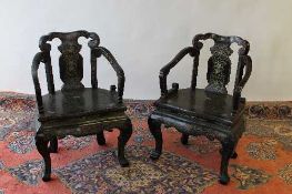 A pair of Chinese lacquered armchairs. (2) CONDITION REPORT: Fair condition, some knocks to the