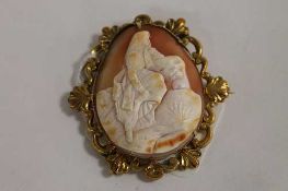 A late Victorian cameo brooch mounted in yellow metal. CONDITION REPORT: Good condition, unmarked.