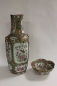 A nineteenth century Cantonese vase, height 63 cm, together with a shaped bowl of the same