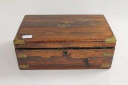 A Victorian rosewood brass bound writing box, width 41 cm. CONDITION REPORT: Fair condition, missing