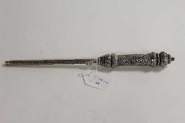 A sterling silver taper holder, length 31 cm. CONDITION REPORT: Good condition, stamped 925 and with