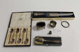 A set of six silver teaspoons, together with a silver salt and five other small items of silver.