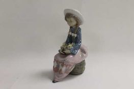 A Lladro figure - Lady holding flowers, together with three other similarly themed figures, all