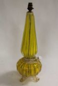 A late nineteenth century uranium glass table lamp base, height 60 cm. CONDITION REPORT: Good