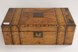 A Victorian inlaid walnut writing box, width 50 cm. CONDITION REPORT: Fair condition, requires