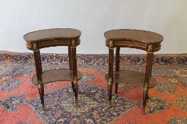 A pair of French inlaid walnut ormolu mounted kidney shaped occasional tables. (2) CONDITION REPORT: