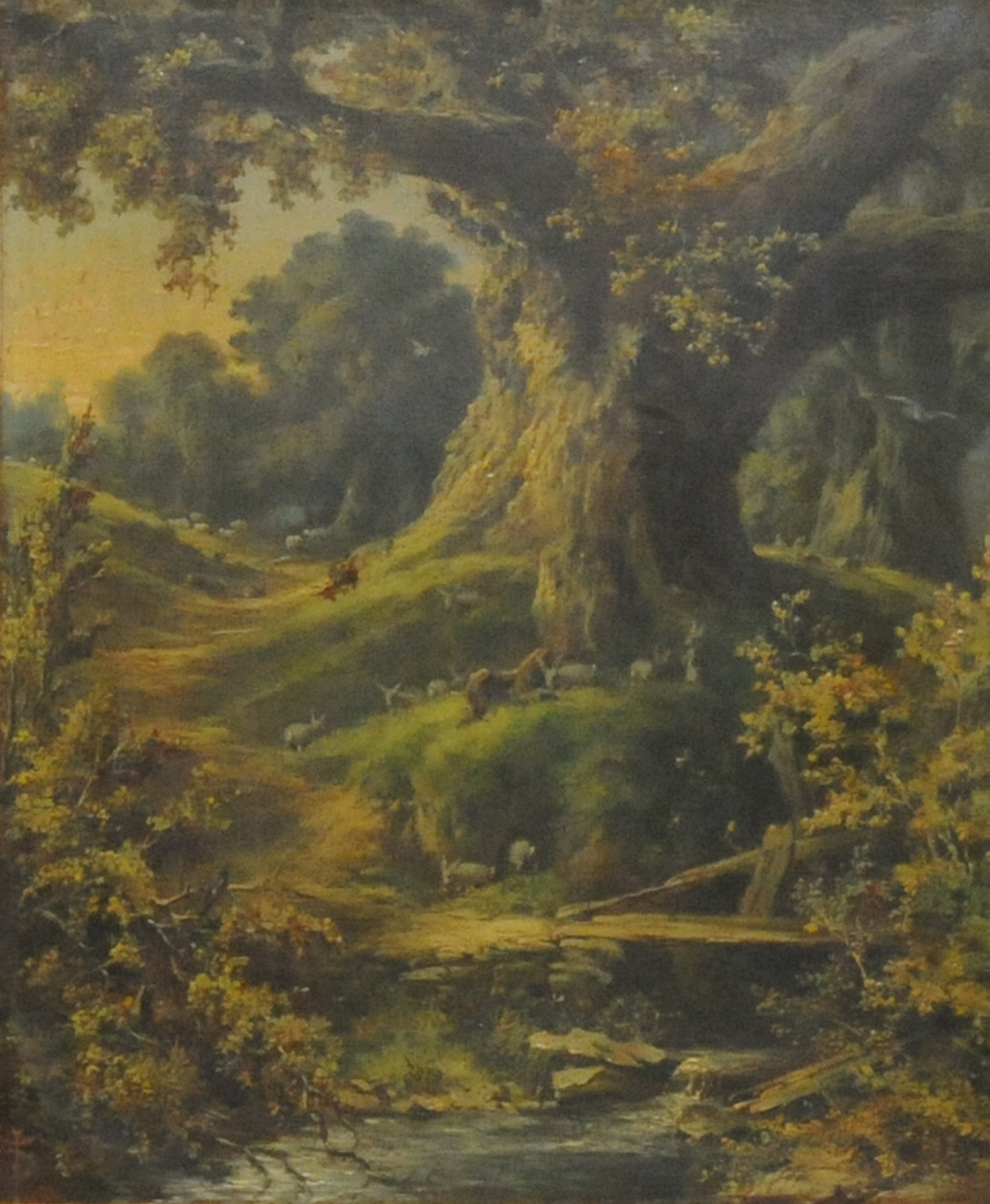 ATTRIBUTED TO THOMAS CRESWICK.
An ancient oak.
Oil on board. 12" x 19½".
Signed with initials.