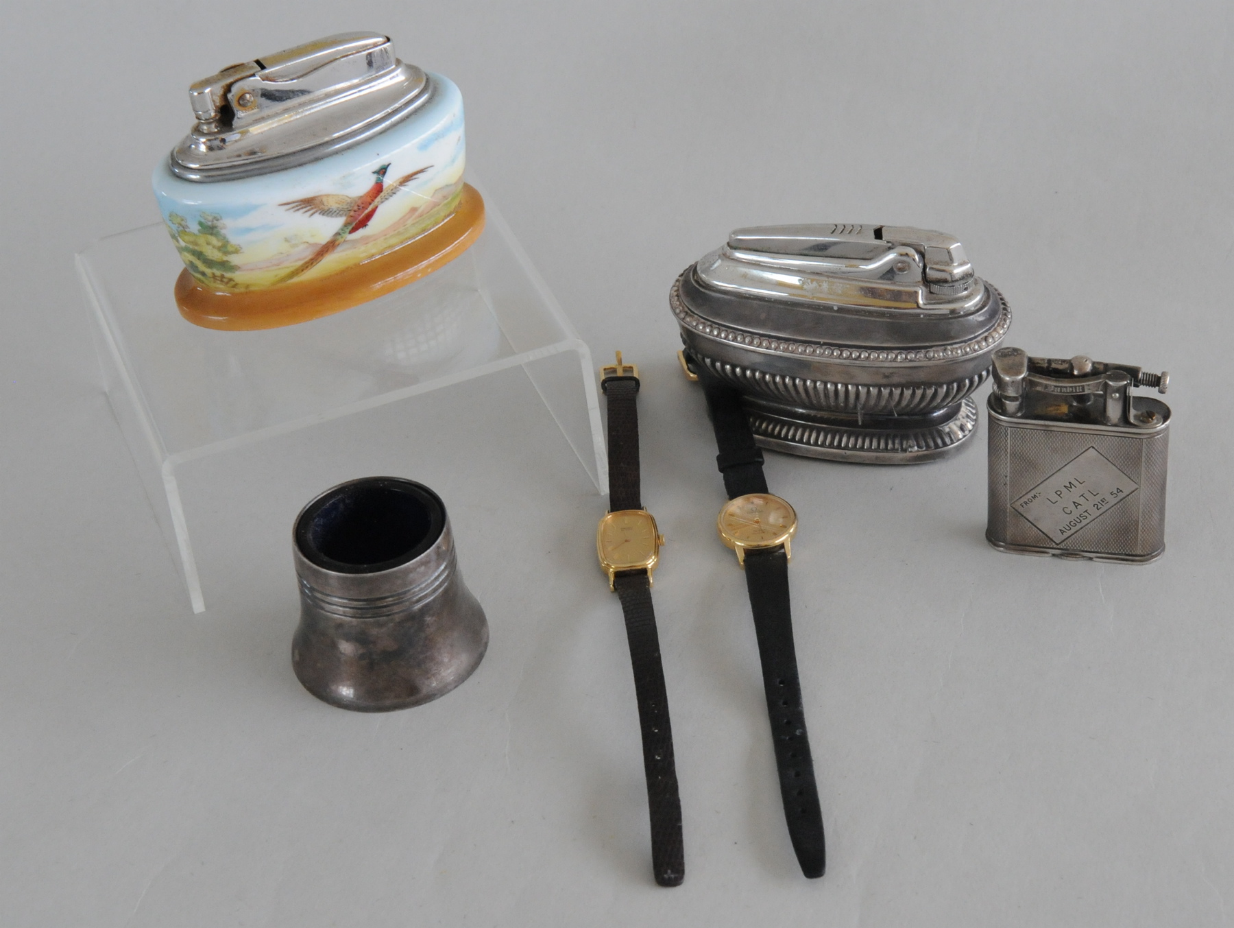 Dunhill silver cigarette lighter, 1954; two others & three other items. (6)