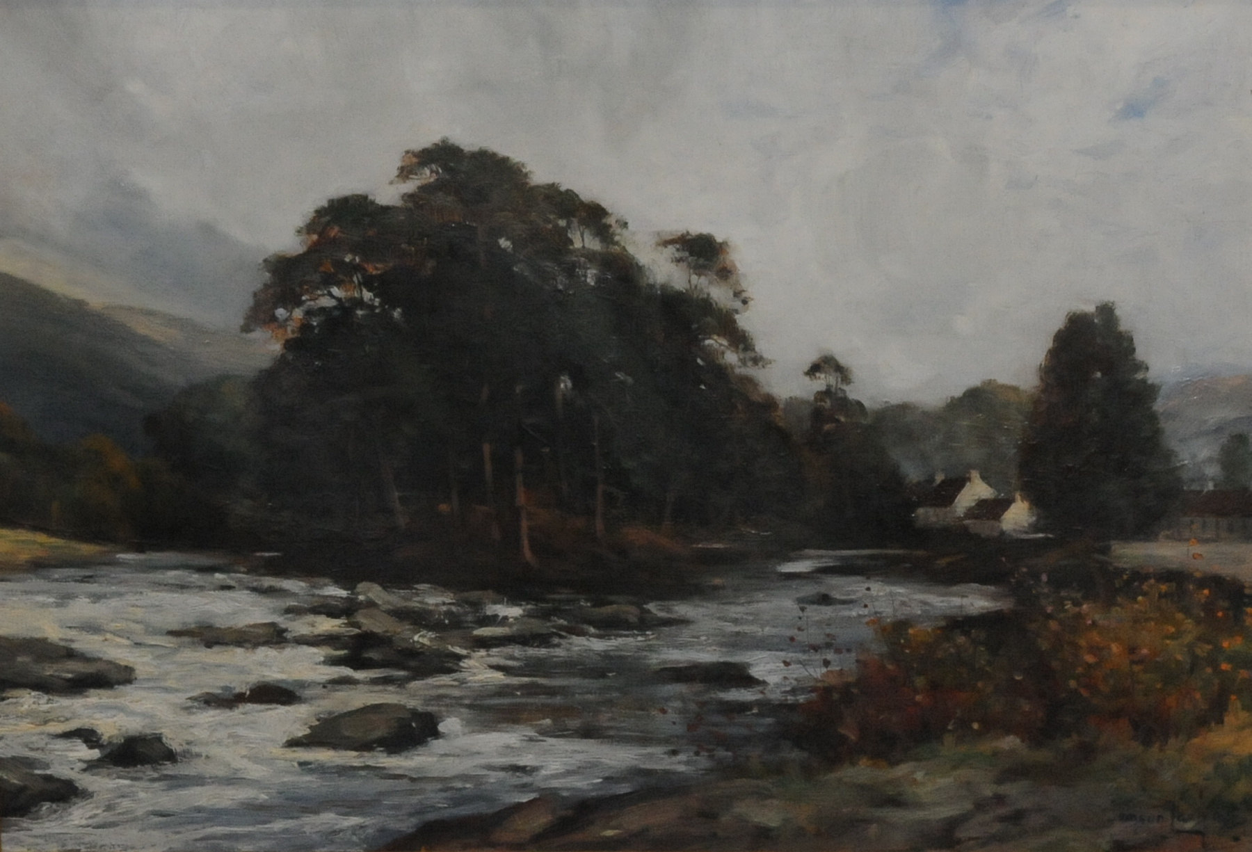 JEMSON LARG.
River in the Highlands.
Oil on canvas.
13½" x 19¼". Signed.