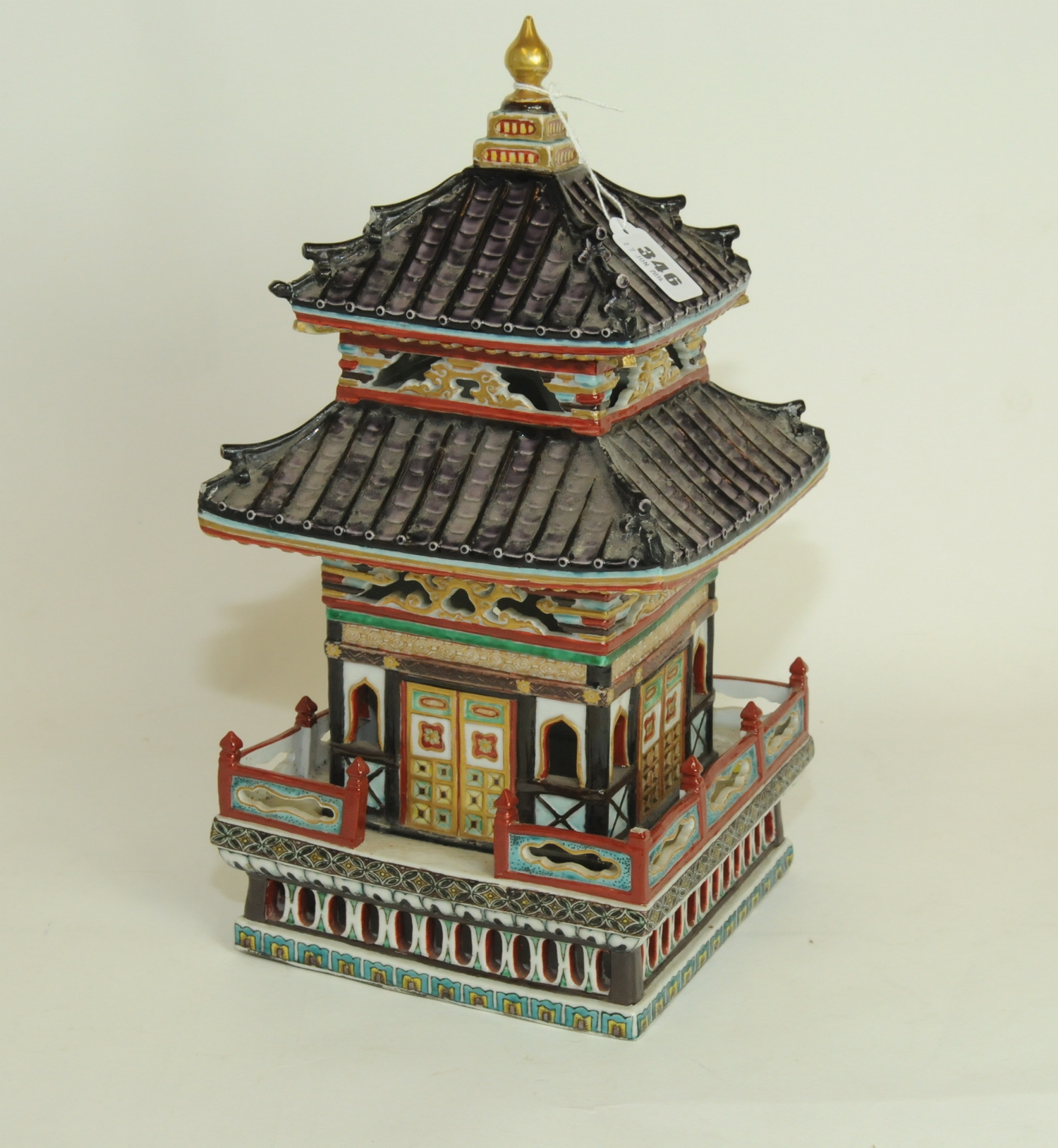 Late 19th/early 20th century Chinese porcelain night light in the form of a pagoda of square form