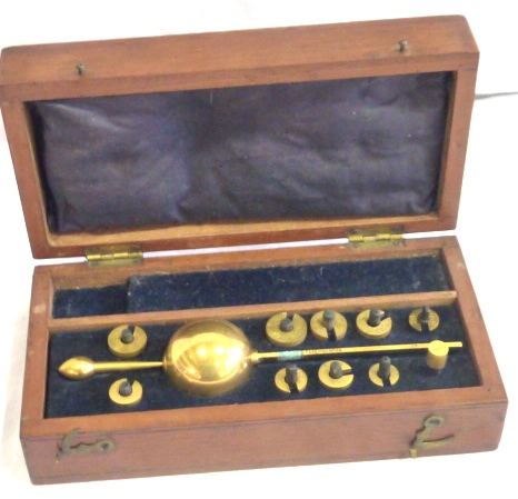 19th century Sikes's hydrometer by Dring & Farge, London, contained in mahogany box with weights,