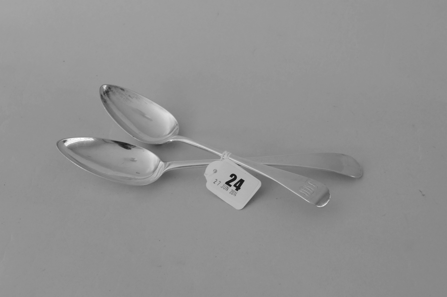 Silver plain table spoon by Thomas Watson, Newcastle, 1808 & another by Godbehere & Wigan (