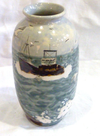 Cobridge stoneware "Gull Rock" pattern vase of ovoid form designed by Angela Davenport, impressed