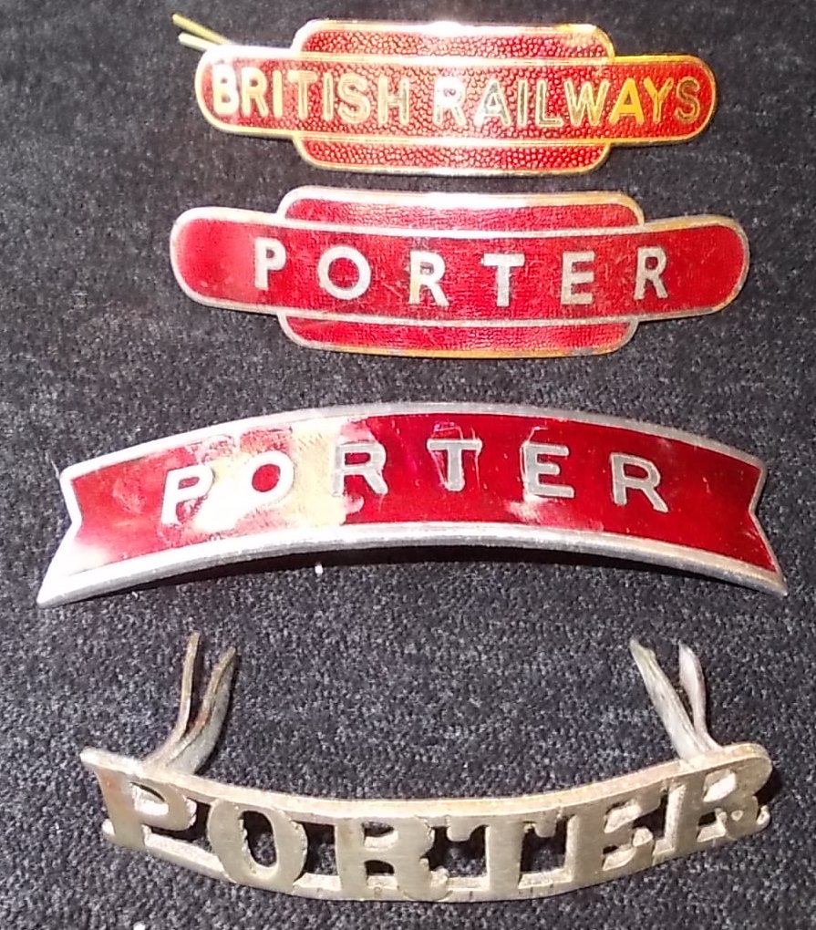 Railwayana. Four cap badges. 3 x Porter, 1 x British Railways. Some enamel damage.