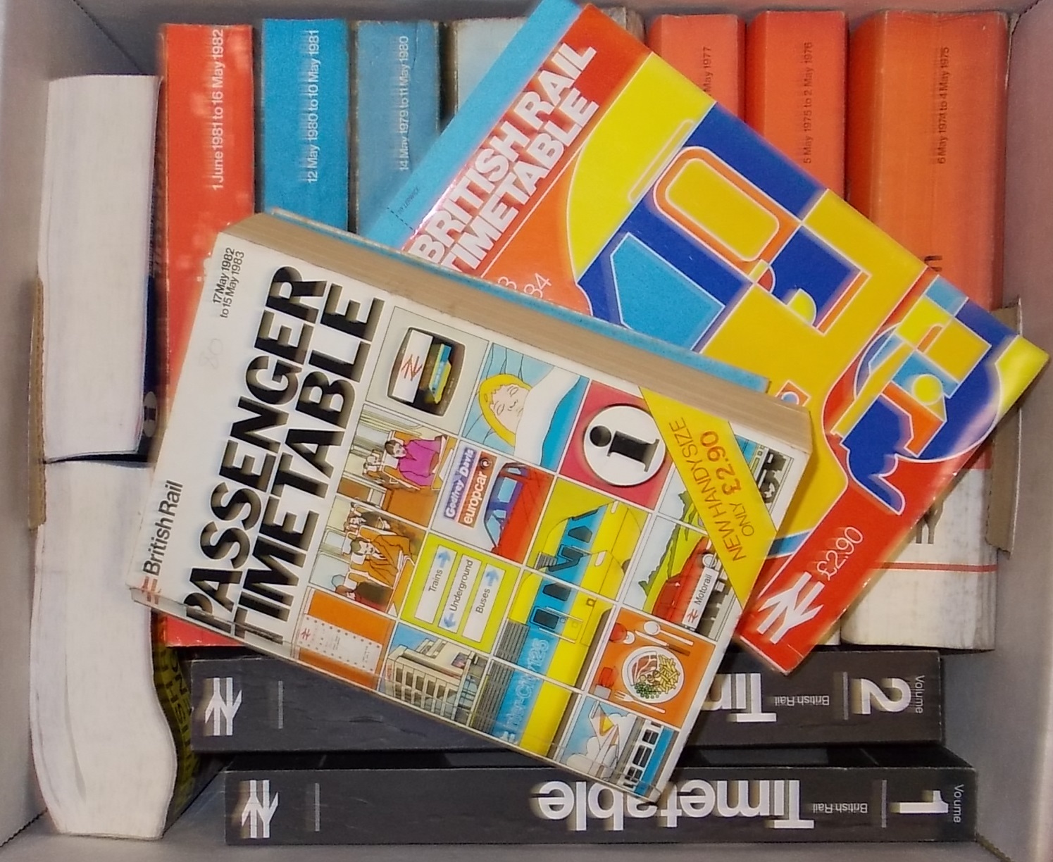 Railwayana. Box of railway timetables.