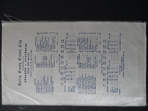 CRICKET, printed silk scorecard, England v Australia, Final Test of 1926 Ashes, played at The Oval,