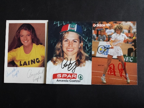 TENNIS, signed photos (postcards, newspaper, promotional & glossy issues) etc., inc. Graf, Hingis,