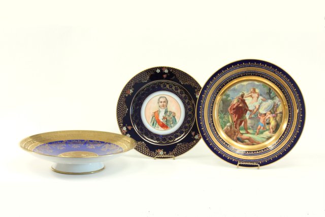 European porcelain Three, including Vienna plate- mythological scene.  Gilded & beaded. Signed.