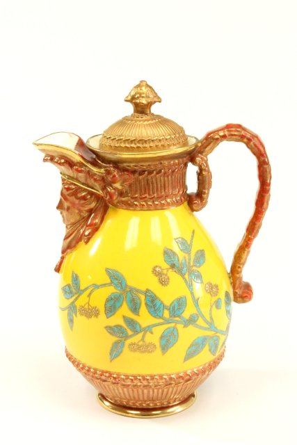 19th C Royal Worcester Figural Pitcher Marked on the bottom - Patent Metallic. Yellow  background