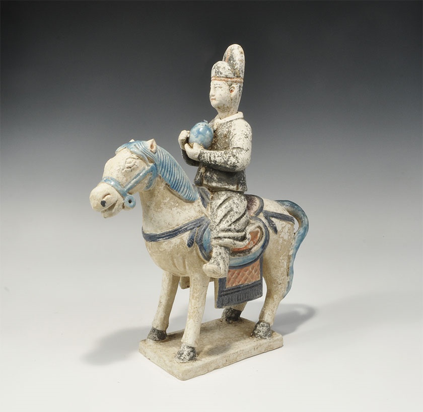 Chinese Ceramic Blue-Glazed Processional Horse and RiderMing Dynasty, 1368-1644 AD. A hollow-cast