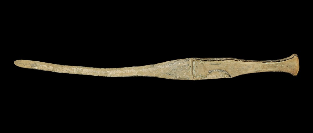 Near Eastern Luristan Bronze Dagger1250-600 BC. A cast dagger with slender triangular blade, grip