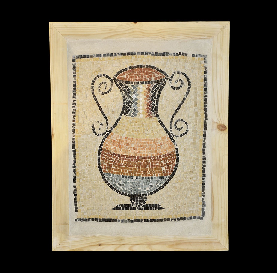 Roman Style Mosaic Panel with VaseAn undated archaistic mosaic panel depicting a vase with